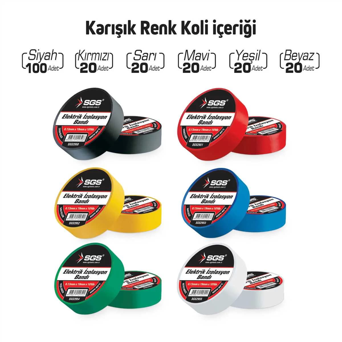 ELEKTRİK İZOLASYON BANDI KARIŞIK RENK 19MM*10YRD