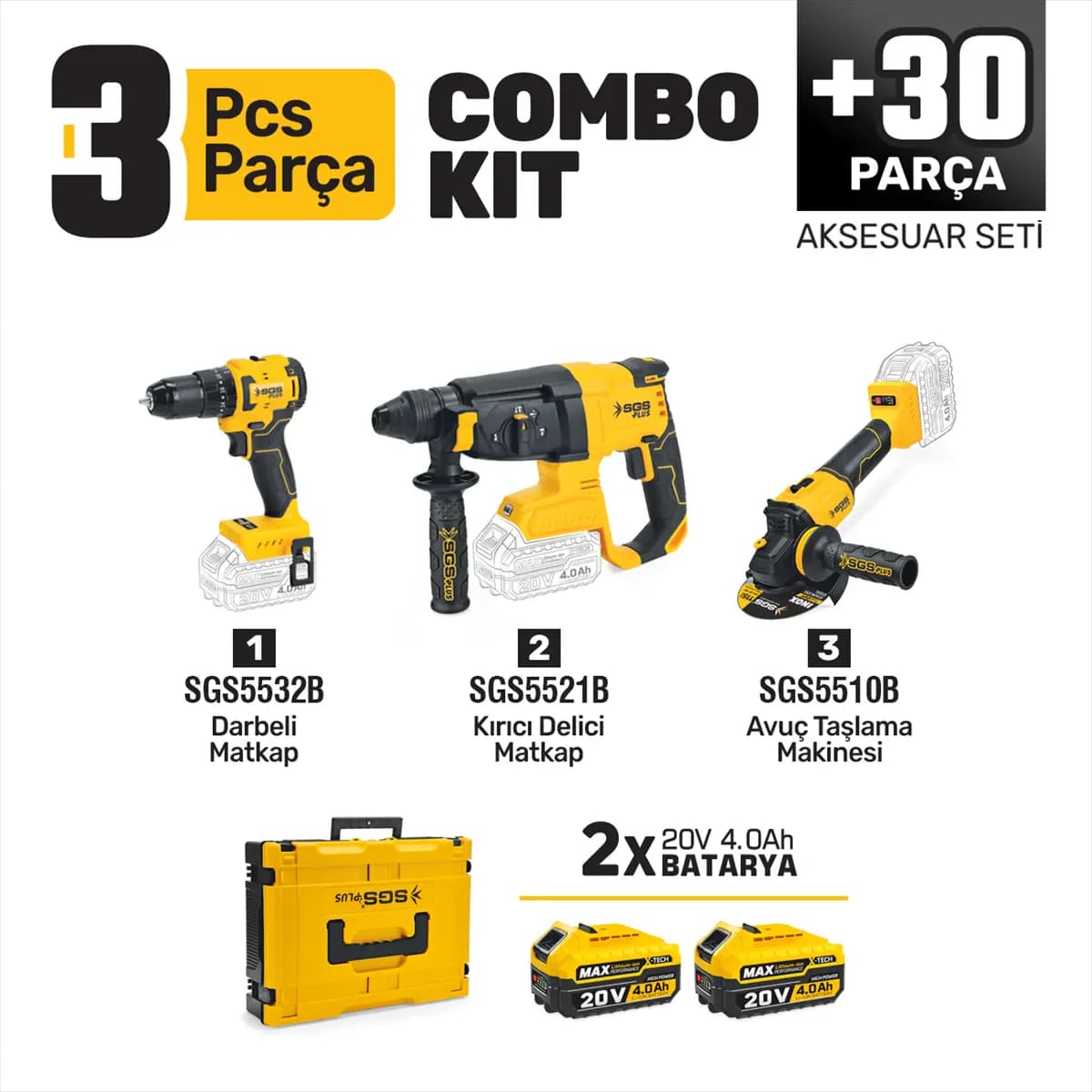 COMBO SET 3 PARÇA (Darbeli Matkap/Kırıcı-Delici Matkap/Avuç Taslama Makinesi)